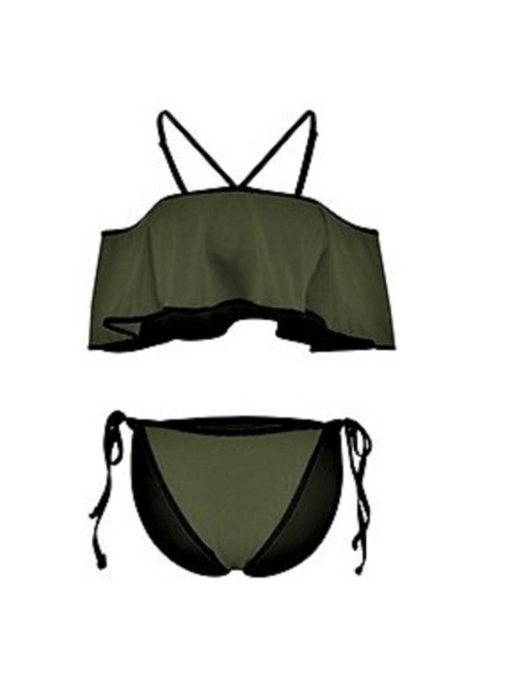 PRETTODAY 2 Piece Swimsuit Off Shoulder Ruffled Bikini Set Tie Side Green Sz XL - Picture 3 of 5